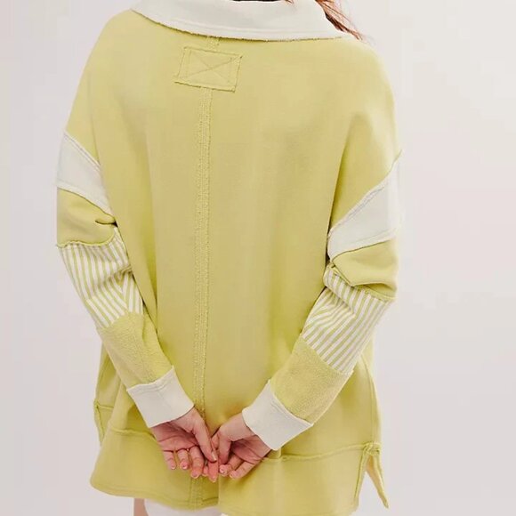 NWOT Free People We the Free Clean Prep Polo Pullover Cotton Sweatshirt Lime M - Picture 2 of 6